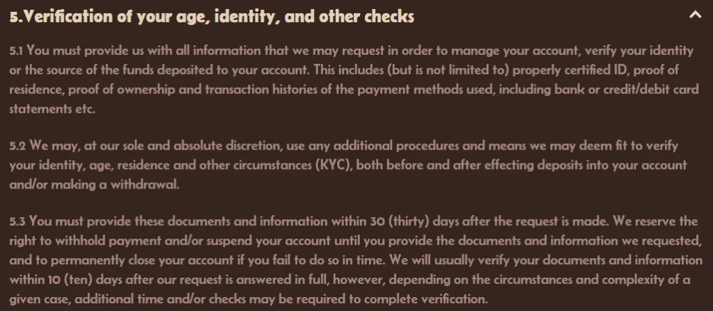 Current Alawin Terms section covering identity verification, document examples and KYC timing
