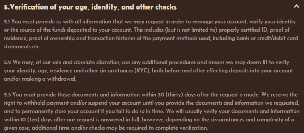 Current Alawin Terms section covering identity verification, document examples and KYC timing