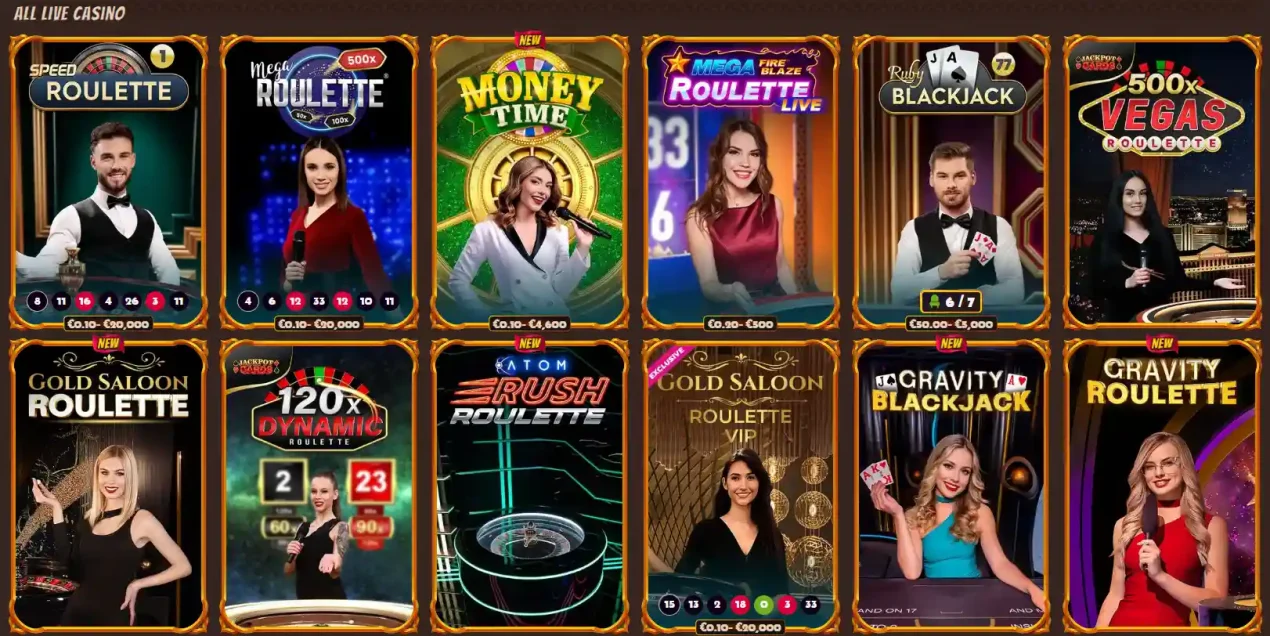 Current Alawin AU Live Casino lobby showing live roulette, blackjack and game-show categories