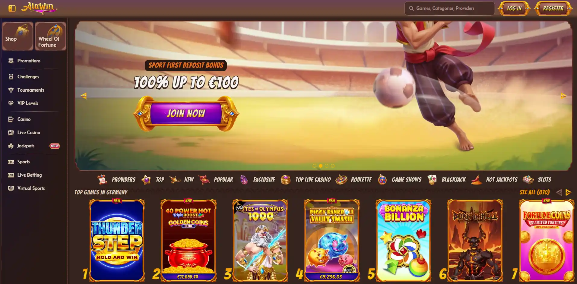 Current Alawin Australia homepage with casino, live casino, sports and pokies navigation